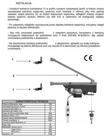 DESDEA Wciągarka elektryczna linowa budowlana + lina 30m + sterowanie ręczne 1,5m (udźwig: 150 kg) 08126407