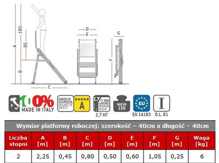 Drabina magazynowa FARAONE 2 stopniowa (wysokość robocza: 2,25m) 99675080