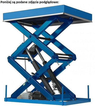 Podnośnik, podest nożycowy (udźwig: 1500 kg, wymiary platformy: 2500x2000mm, wysokość podnoszenia min/max: 300-1600 mm, moc: 2,3kW) 01862940