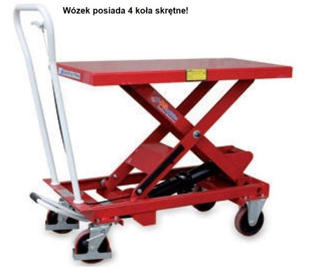 Wózek platformowy nożycowy, 4 koła skrętne (udźwig: 1000 kg, wymiary platformy: 1010x520 mm, wysokość podnoszenia min/max: 445-950 mm) 03077997