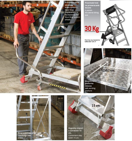 Drabina magazynowa 10 stopniowa FARAONE (wysokość robocza: 3,96m) 99675072