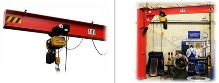 Żuraw słupowy obrotowy z wciągarką łańcuchową elektryczną na wózku elektrycznym (udźwig: 500 kg, długość ramienia: 4000mm, wysokość do belki: 3800mm) 03076676